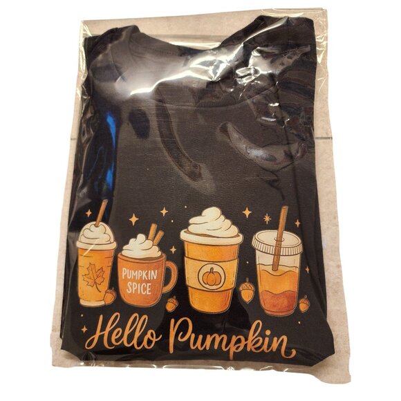 Cozy Seasonal Latte Lovers Large Pumpkin Spice Coffee Graphic Tee Black - Picture 5 of 6